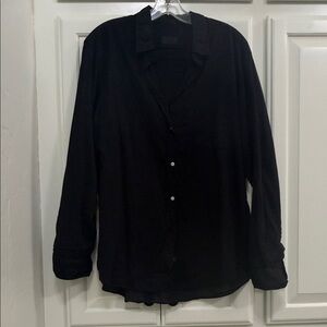 Black Button-Down Long Sleeve Linen Blouse